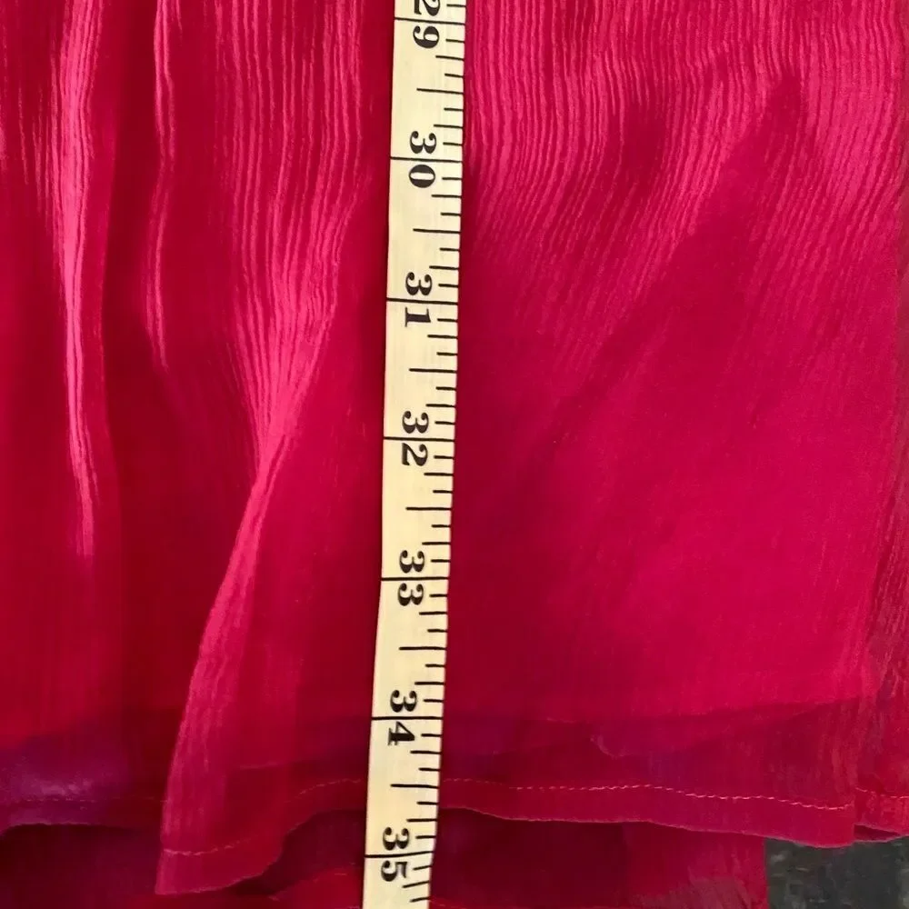 Burlapp Sz 4 💯 Silk Rosette Limed Red Dress - Picture 11 of 13